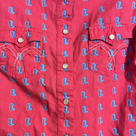 Panhandle Girls Western Shirt XS – Pink Pearl Snap Blue Boot Print Cotton - Picture 8 of 9